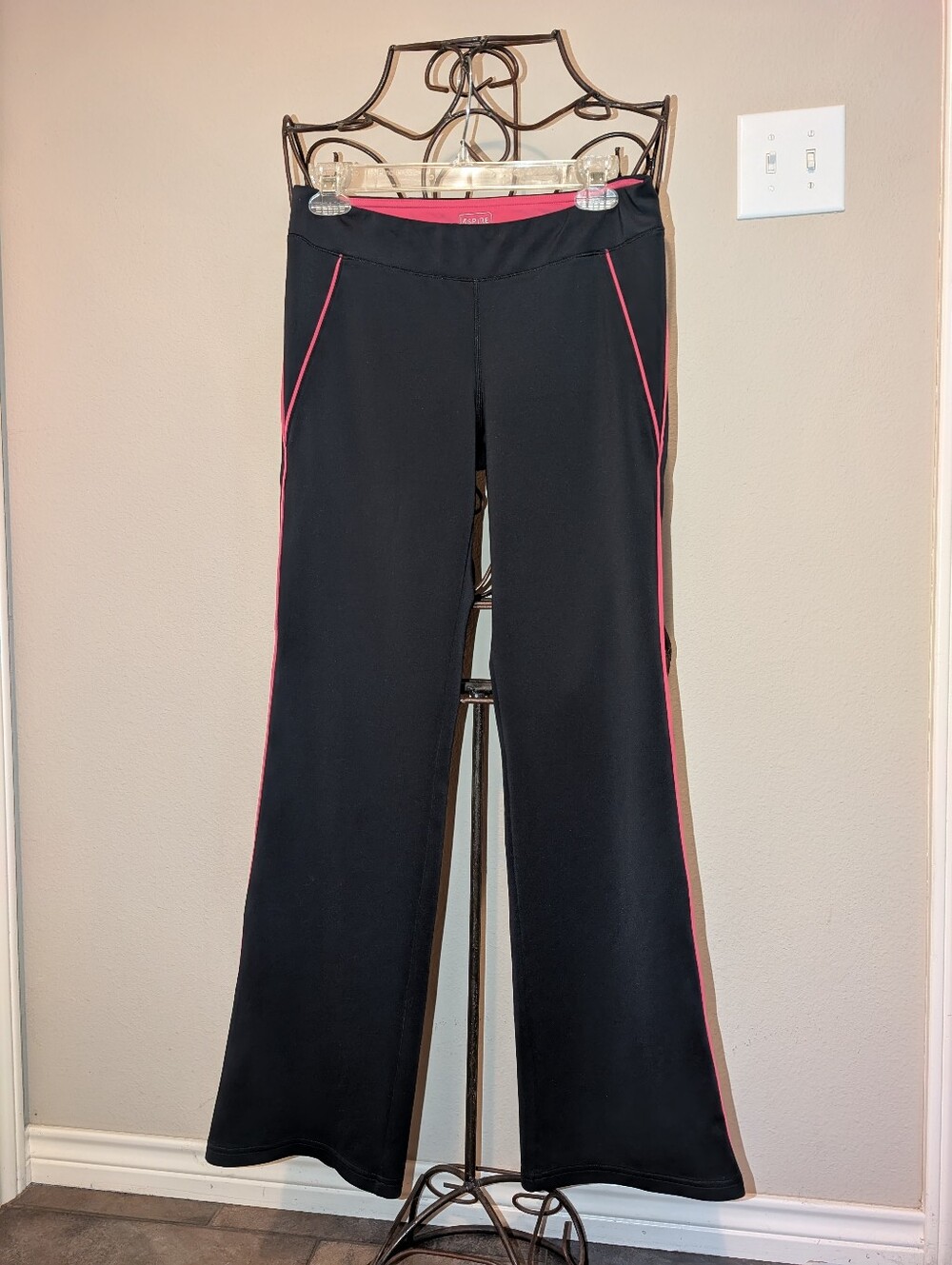 Aspire Black Lounge Yoga Pants with Pink Trim
